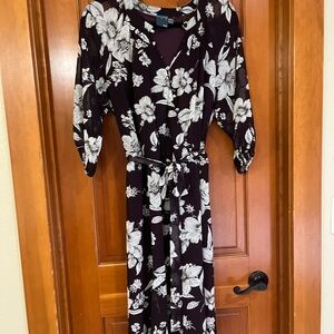 Women's Floral Dress - Deep Plum with White Print